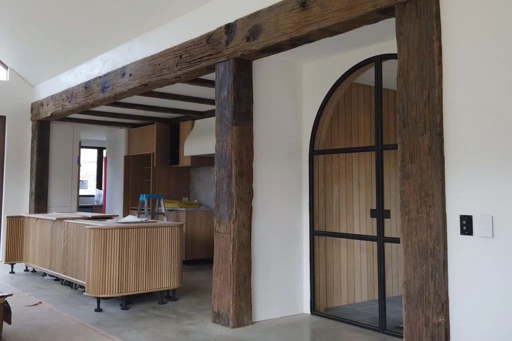 Reclaimed timber used inside to frame the space.
