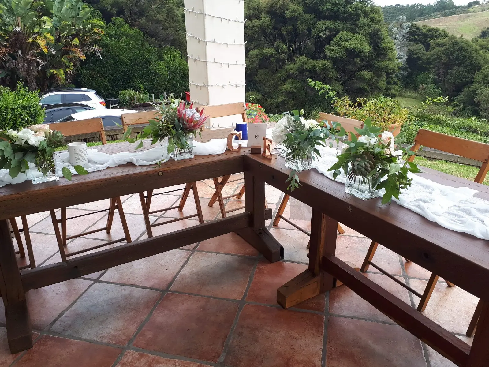 A table with flowers on itAI-generated content may be incorrect.